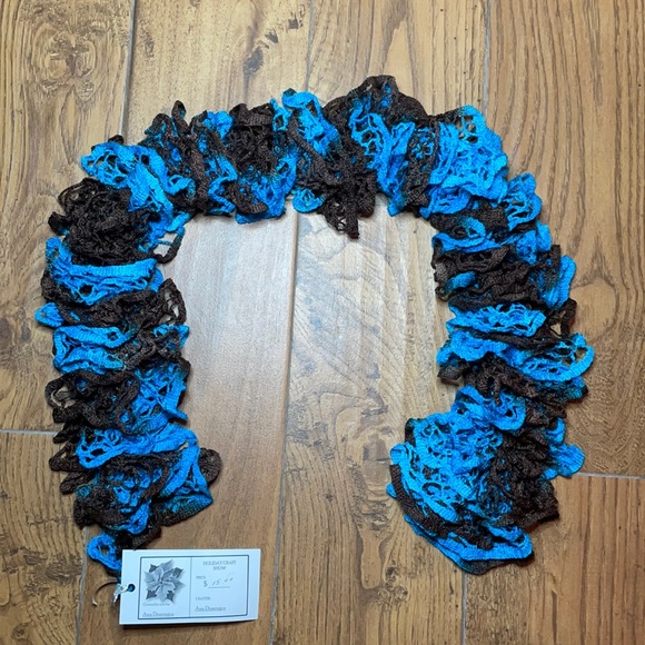 Handmade By Ann Domingos | Knitted Scarf | Blue & Brown - Picture 1 of 3